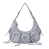 Hobo Bags Purse for Women Y2K Shoulder Bag Multi Pockets Designer Satchel Studded Handbags with Strap