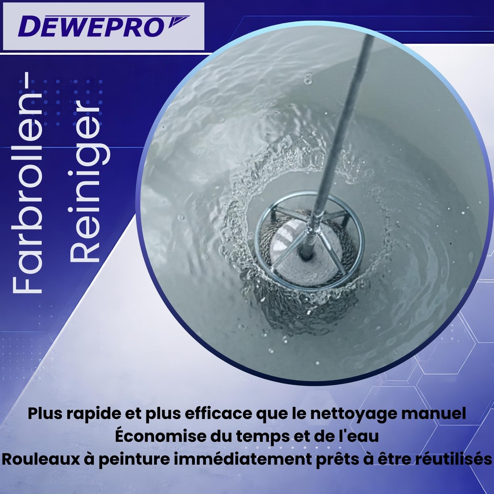 DEWEPRO Dispositif de nettoyage pour rouleau de peinture - Embout pour perceuses/visseuses sans fil pour un nettoyage facile des rouleaux de peinture