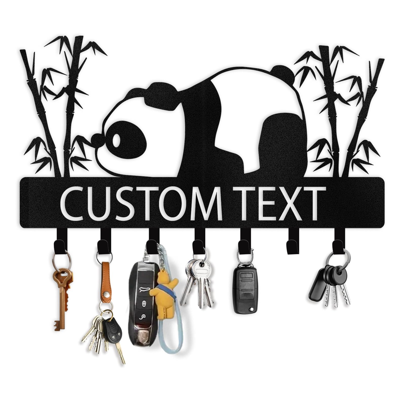 Dyoart Personalized Panda Coat Hook Key Holder | Metal &amp; Bamboo Panda Animal Key Hanger for Living Room, Kitchen, Hallway, Office Decor
