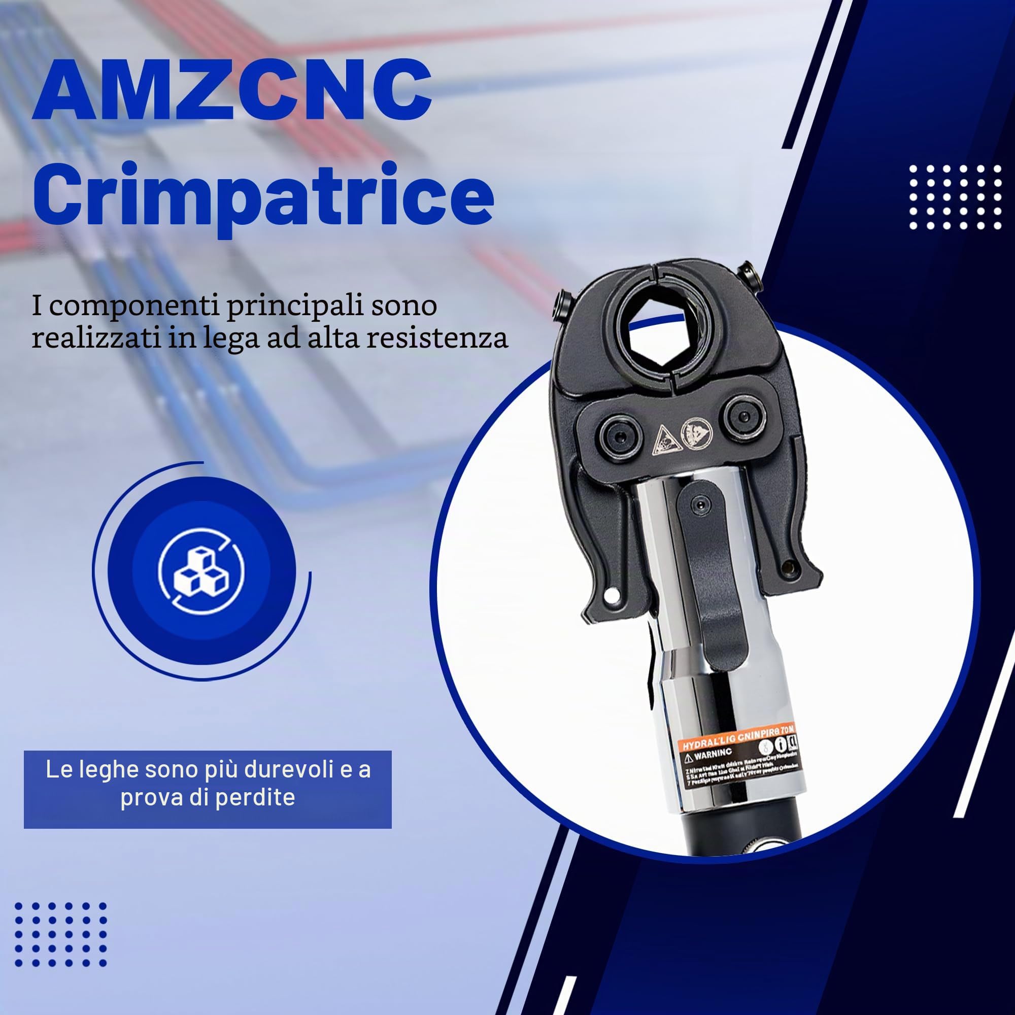 AMZCNC Pinza a pressa professionale (idraulica) con ganasce a pressione, profilo TH 16-20-26-32, per tubi compositi con raccordi del contorno TH, inserti a ganasce TH16, TH20, TH26, TH32 con