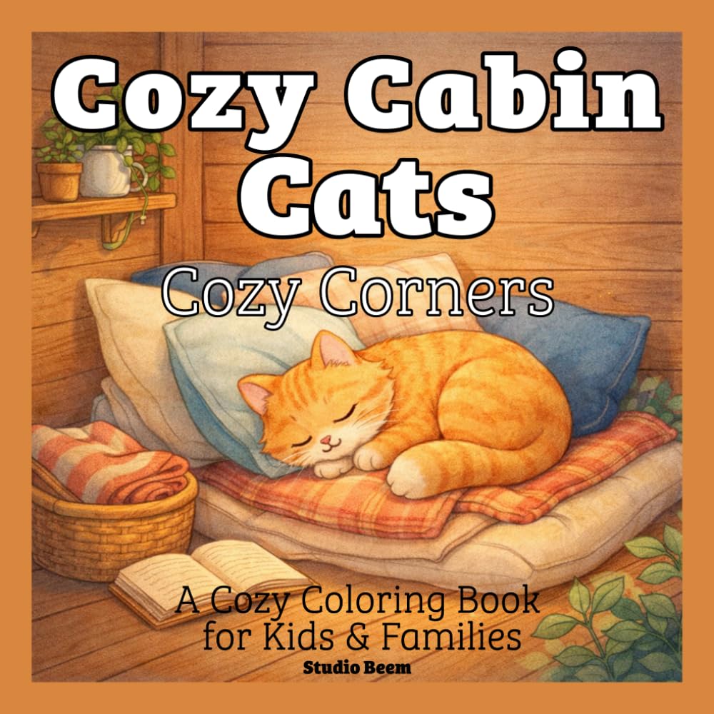 Cozy Cabin Cats: Cozy Corners Coloring Book: A Cozy and Relaxing Coloring Book of Cute Cats in Warm Little Spaces