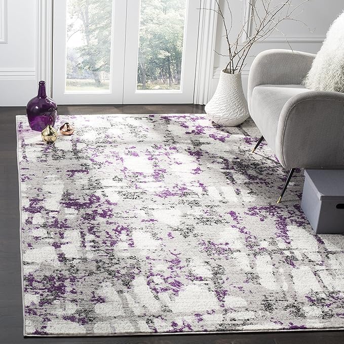 Tapis chambre et bureau violet style d'encre abstrait grand tapis de salon poil ras intérieur