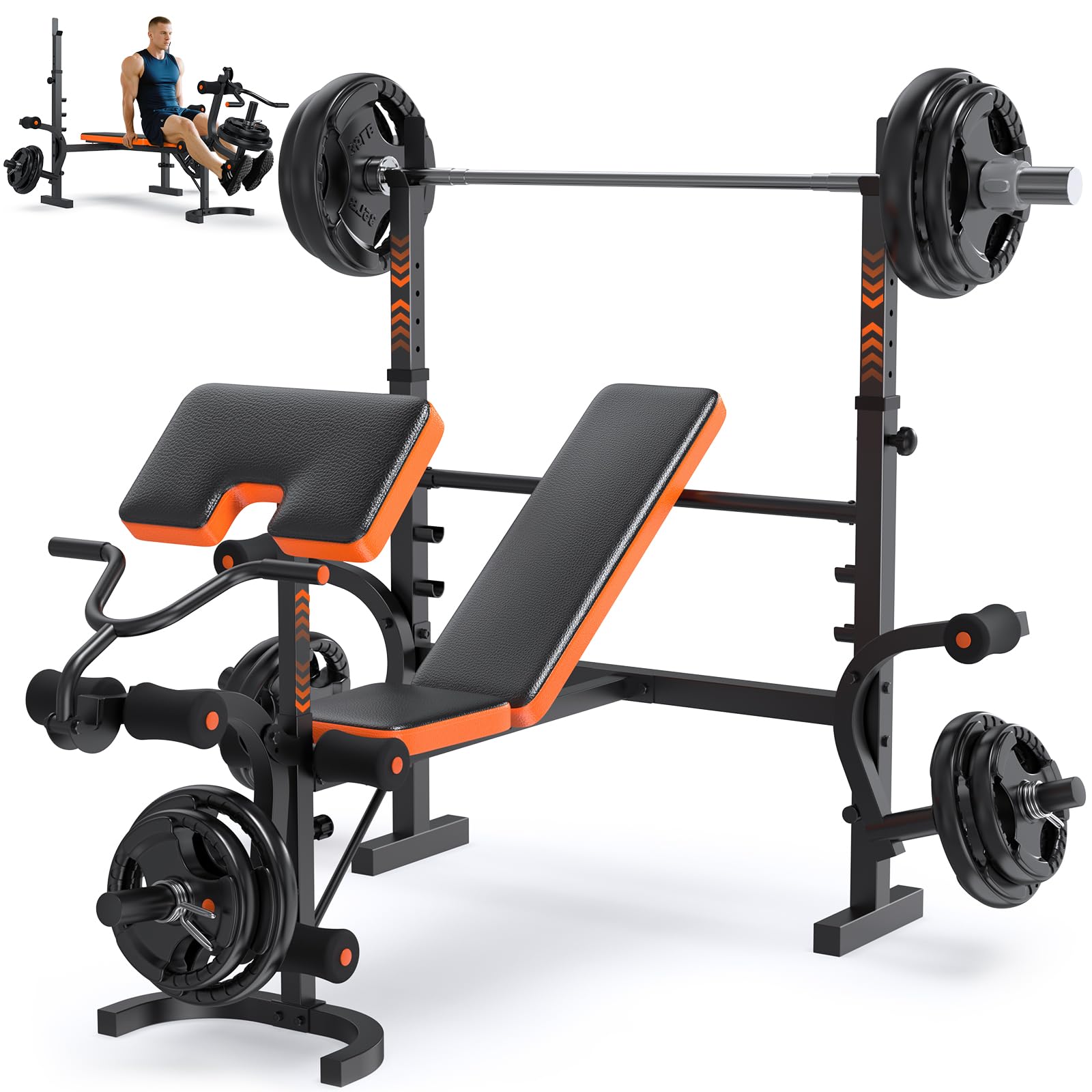 Adjustable Weight Bench with Leg Extension, Preacher Curl & Butterfly Arm, 990lbs Heavy Duty Bench Press for Full Body Home Gym Workout