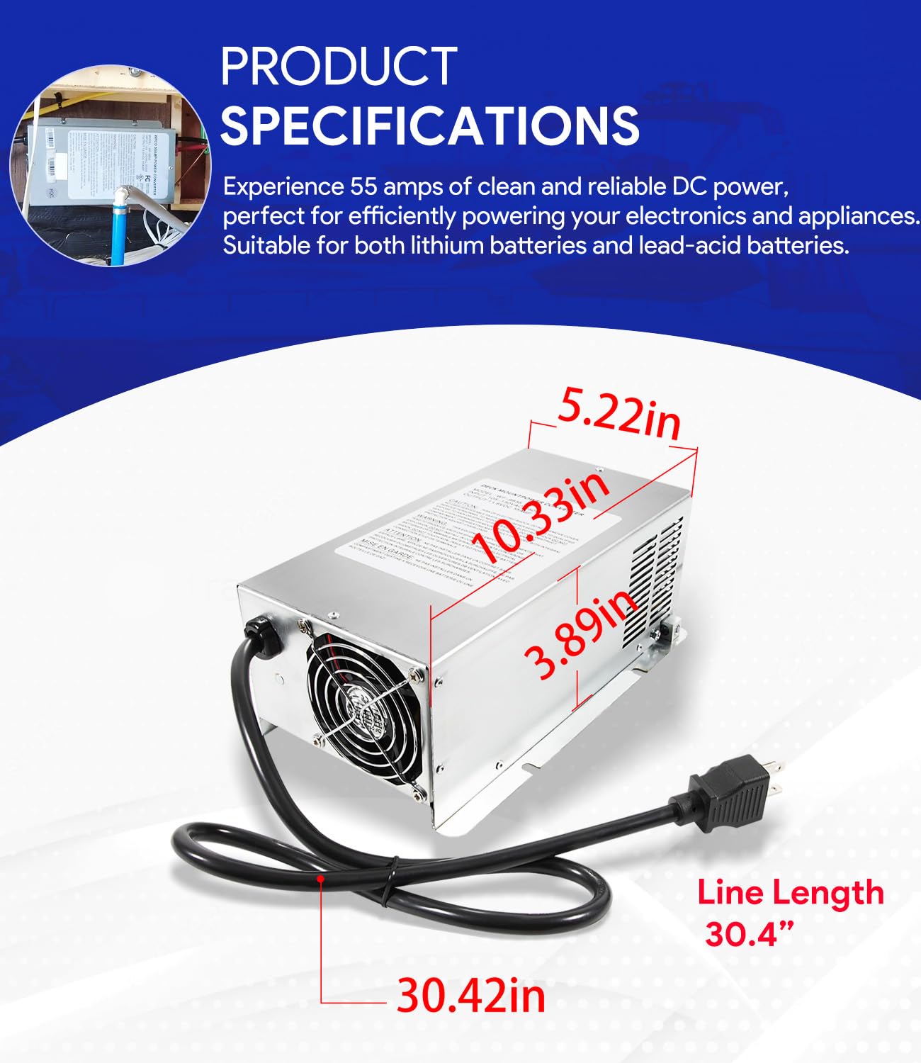WF-9855 - Convertidor de energía para RV de montaje en cubierta de 55 amperios para 9800 Series, WF-9855, WF-9855-MBA, WF-9855-AD-MBA, WF-9855AN, 55Amp