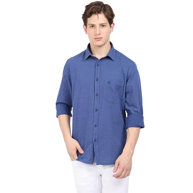 Cantabil Men Cotton Blend Printed Blue Full Sleeve Casual Shirt (P_MSHC00432_Blue)