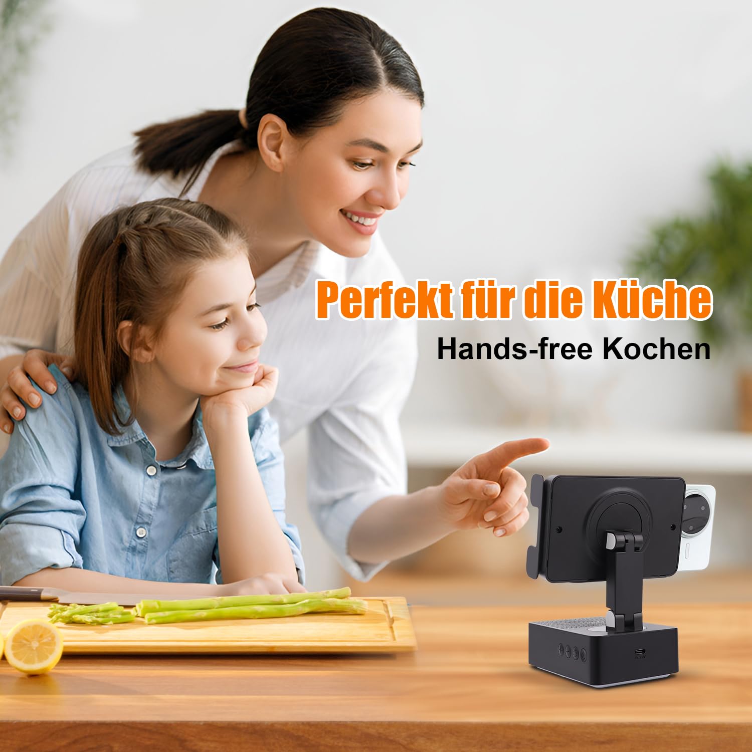 EDUPLINK Altoparlante Bluetooth con supporto per cellulare, induttivo e regolabile a 270°, per smartphone, altoparlante per cucina, ufficio, anziani, regalo per uomini (nero)