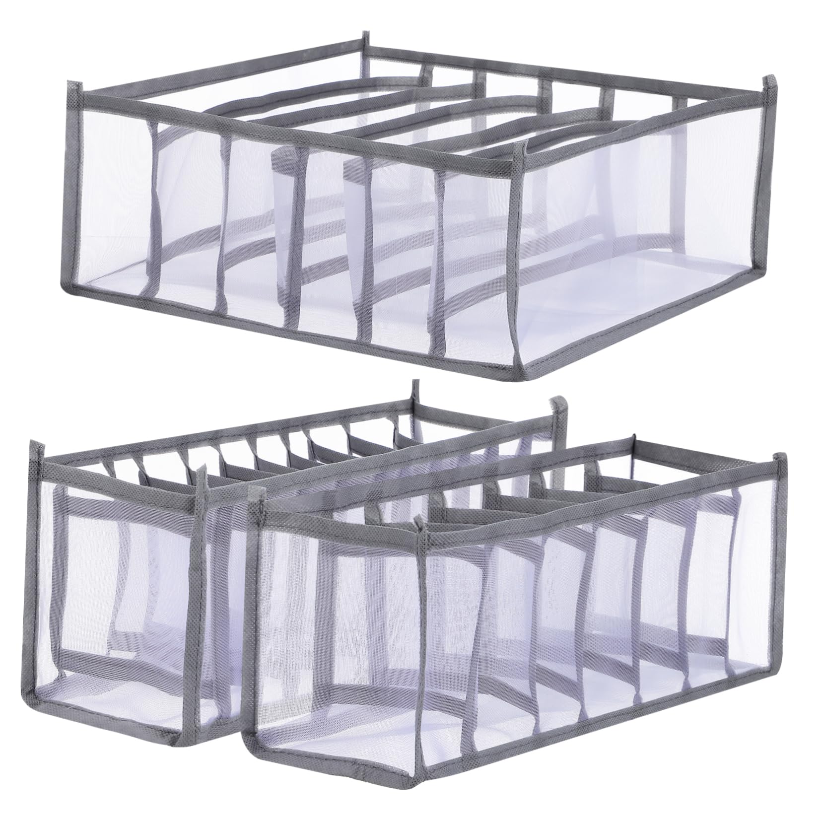 Happyyami 3 Pcs Underwear Organizer Drawer Storage for Socks Bras and Versatile Closet Divider for Neat and Organized Wardrobe Grey Design