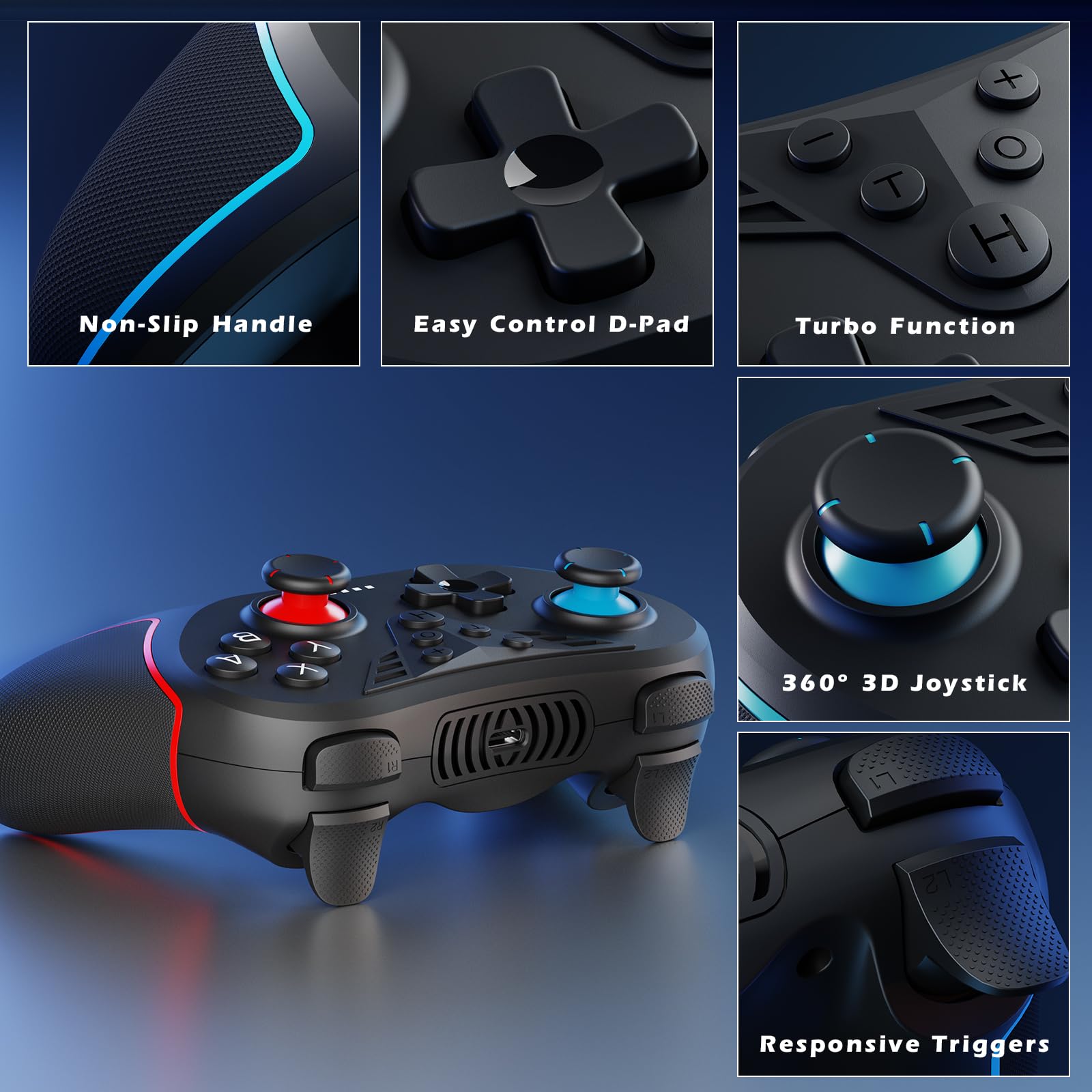 LATEC Controller per Switch/Switch 2, Controller Switch Wireless per Switch Lite con Joystick Hall/Pulsante Programmabile/ASSE Giroscopico/Vibrazione Regolabile/Funzione Turbo/Cattura Schermo,Nero