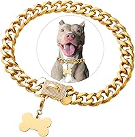 Vista 1 de Collar de acero inoxidable con eslabones de oro cubano resistente para perros pequeños, medianos y grandes, collar de perro de bulldog francés