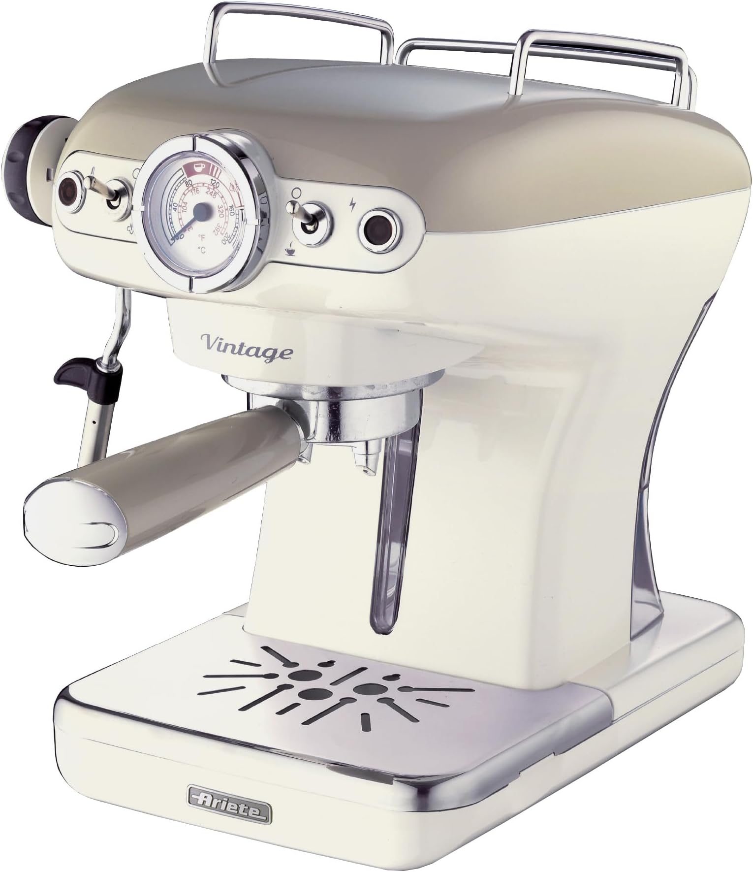 1389/13 Retro Style Espresso Machine and Built in Milk Frother, Barista Coffee Maker Ideal for Americanos, Lattes and Cappuccinos, Filter Holder for Powder or Pods, Beige