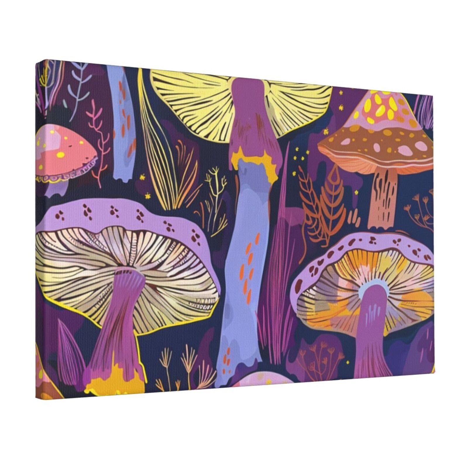 YKLJG Bright Mushrooms Art Printed Wall Art Canvas Prints 45x30 CM Wooden Framed Picture Painting Artwork for Bedroom Kitchen Home Office Decor