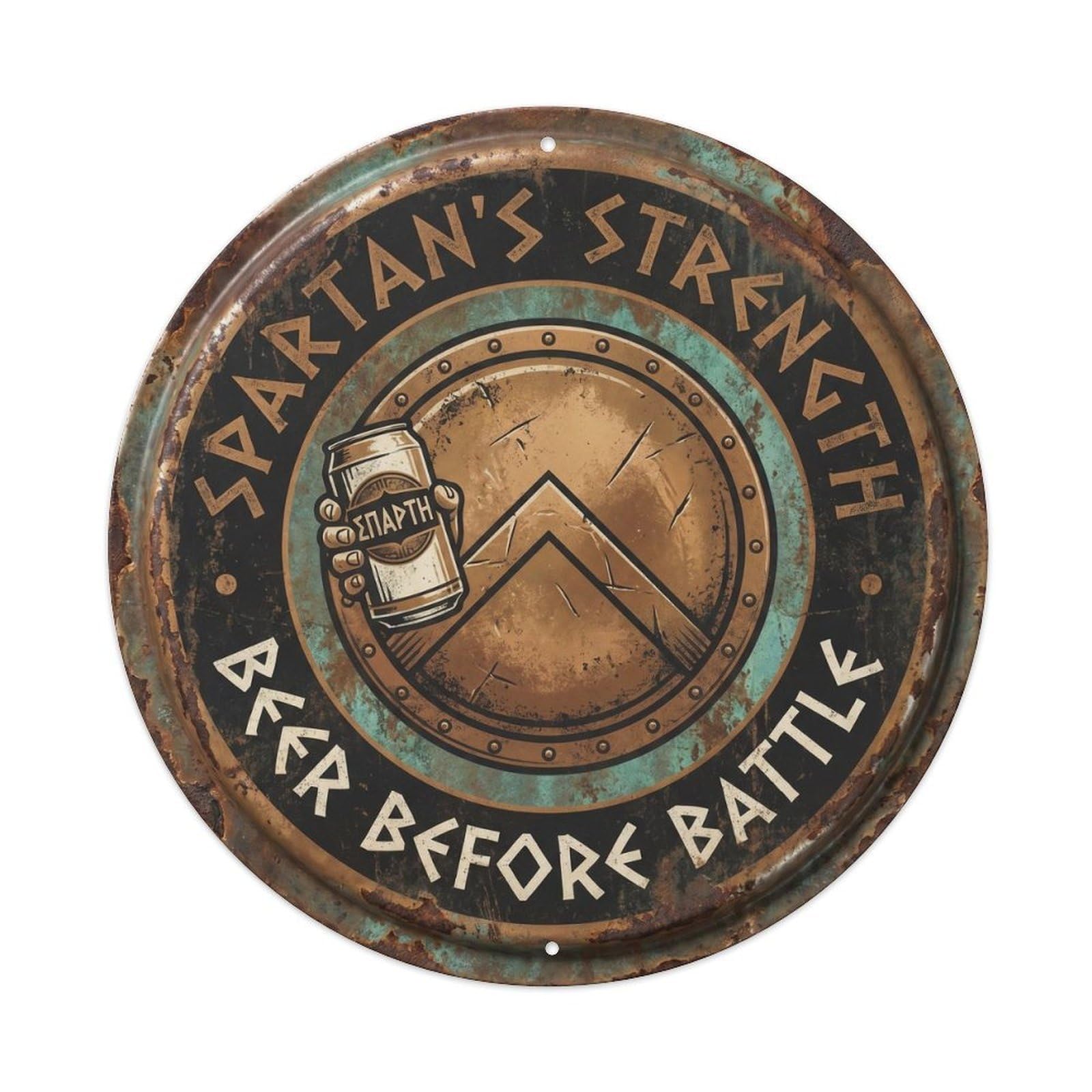 Retro Bar Style Spartan Warrior Lounge Beer Metal Tin Sign Plaque Wall Decor for Cafe, Club, Garden Round Metal Poster 8x8Inch