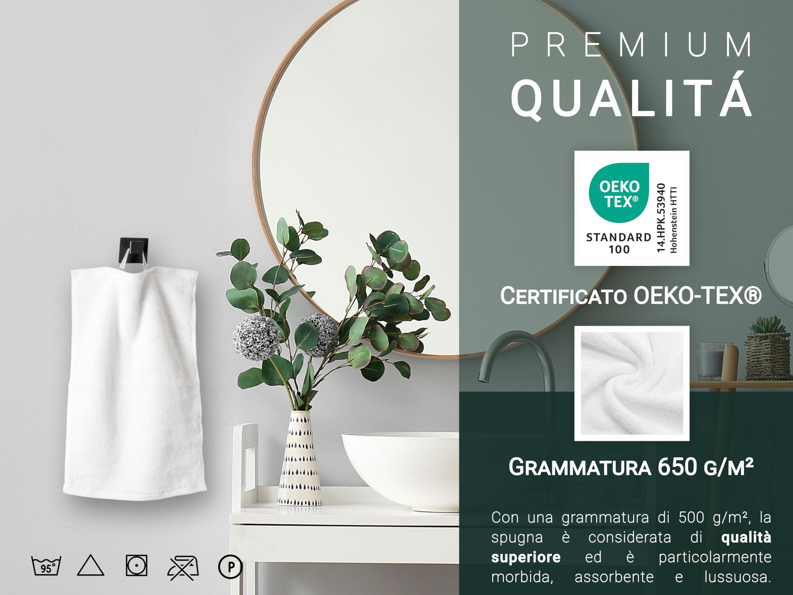 ZOLLNER 10 asciugamani per ospiti 40x60 - teli bagno bianchi super assorbenti e morbidi sulla pelle - bordatura in alta qualità - lavabile a 95°C - Cotone - Qualitá alberghiera - Certificato Oeko Tex®