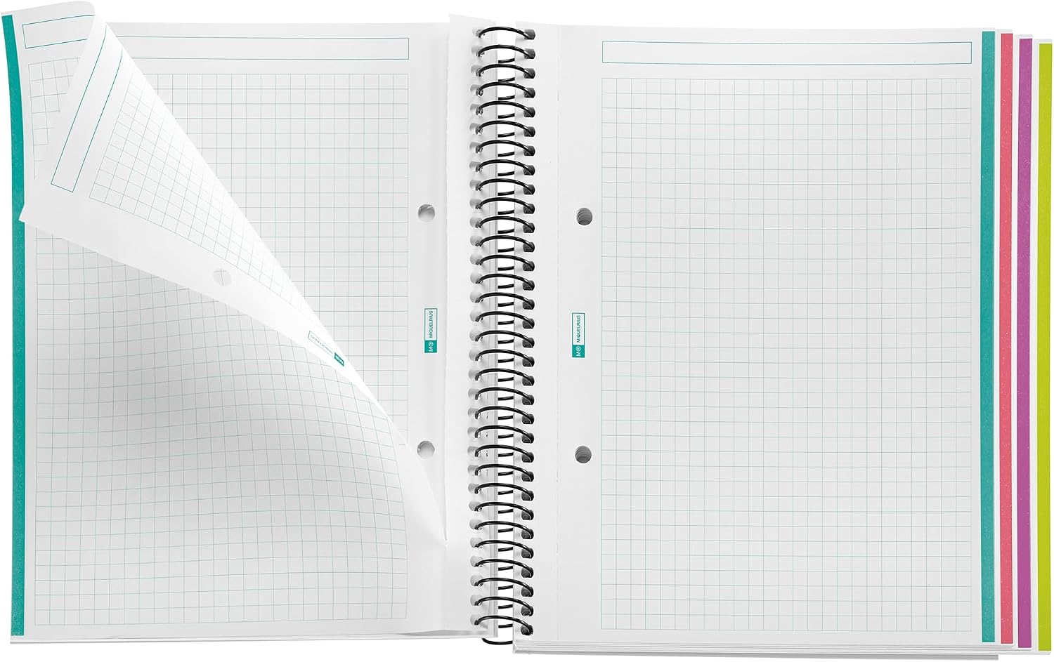 Miquelrius - Pack of 4 A5 Notebooks 120 Sheets 70gsm Grid Notebook Polypropylene Spiral Cover 2 Holes for Filing Ideal for Back to School or Office Aurora Collection