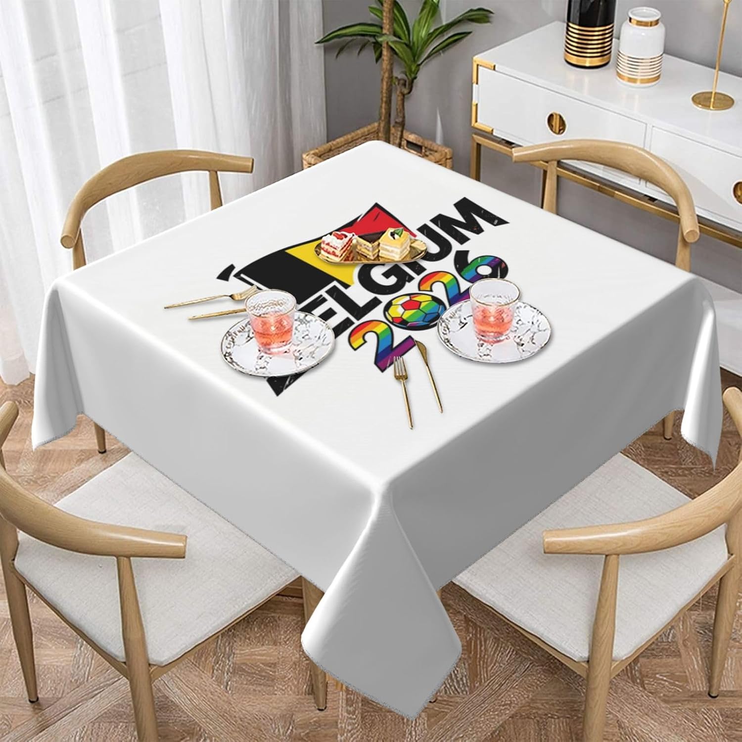 Belgium Graphic Football Party Tablecloth, Soccer Cup 2026 Match Table Cover Soccer Fans Table Cloths,Belgium Flag TableCover