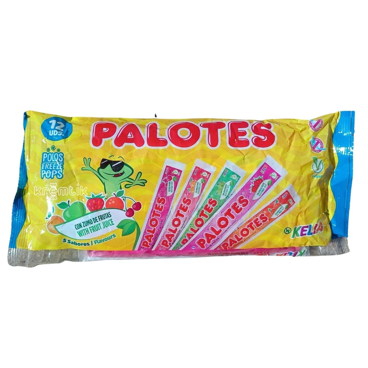 KREMTIK Palotes Kelia - Polo Flash Para Congelar En Casa 180 Unidades de 45ml Apto para Veganos Sabores: Cereza, Naranja, Fresa, Melocotón y Manzana