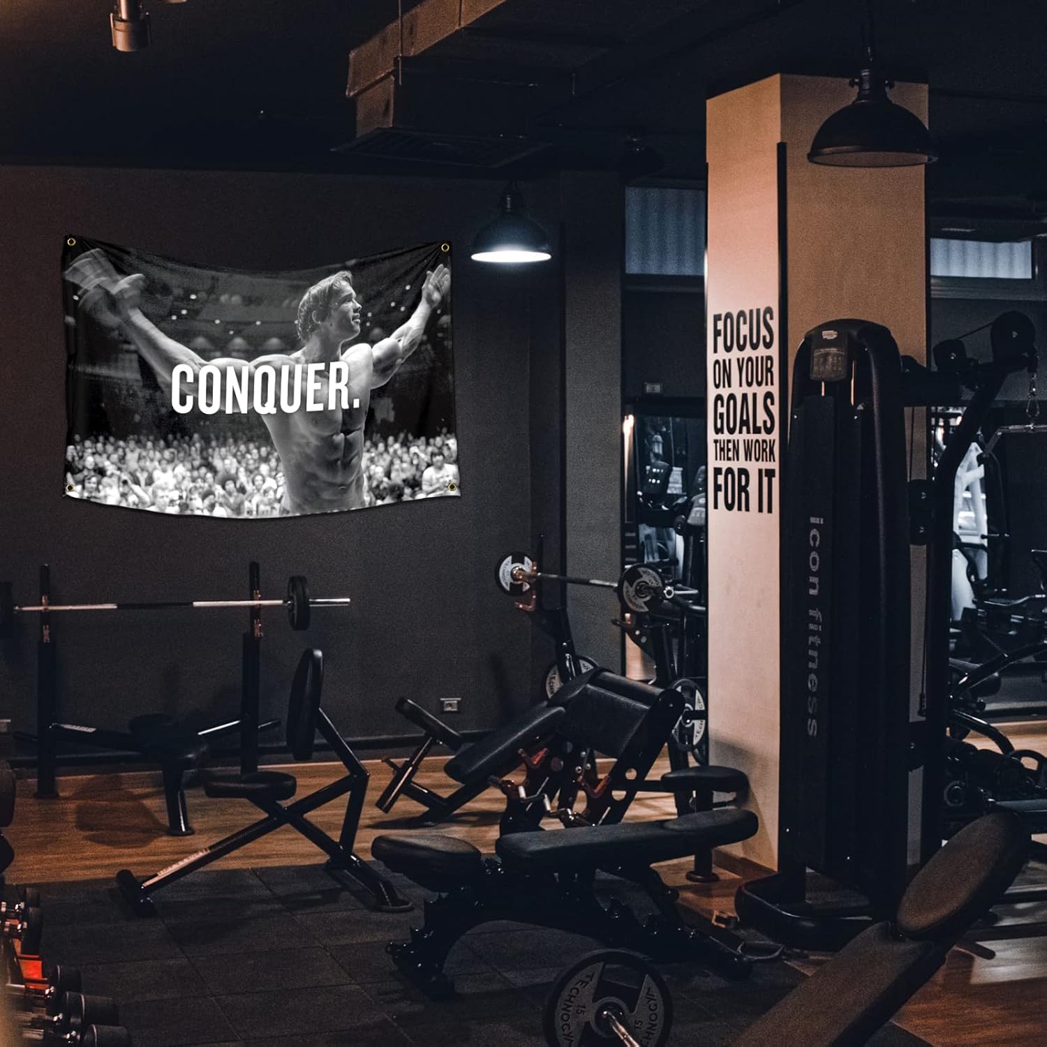 Arnold Schwarzenegger Conquer Motivational Inspirational Office Gym Wall Decor Flag Banner，3x5 Feet Flag Funny Poster Durable Man Cave Wall Flag with Brass Grommets This beautiful entertaining banner - Image 6