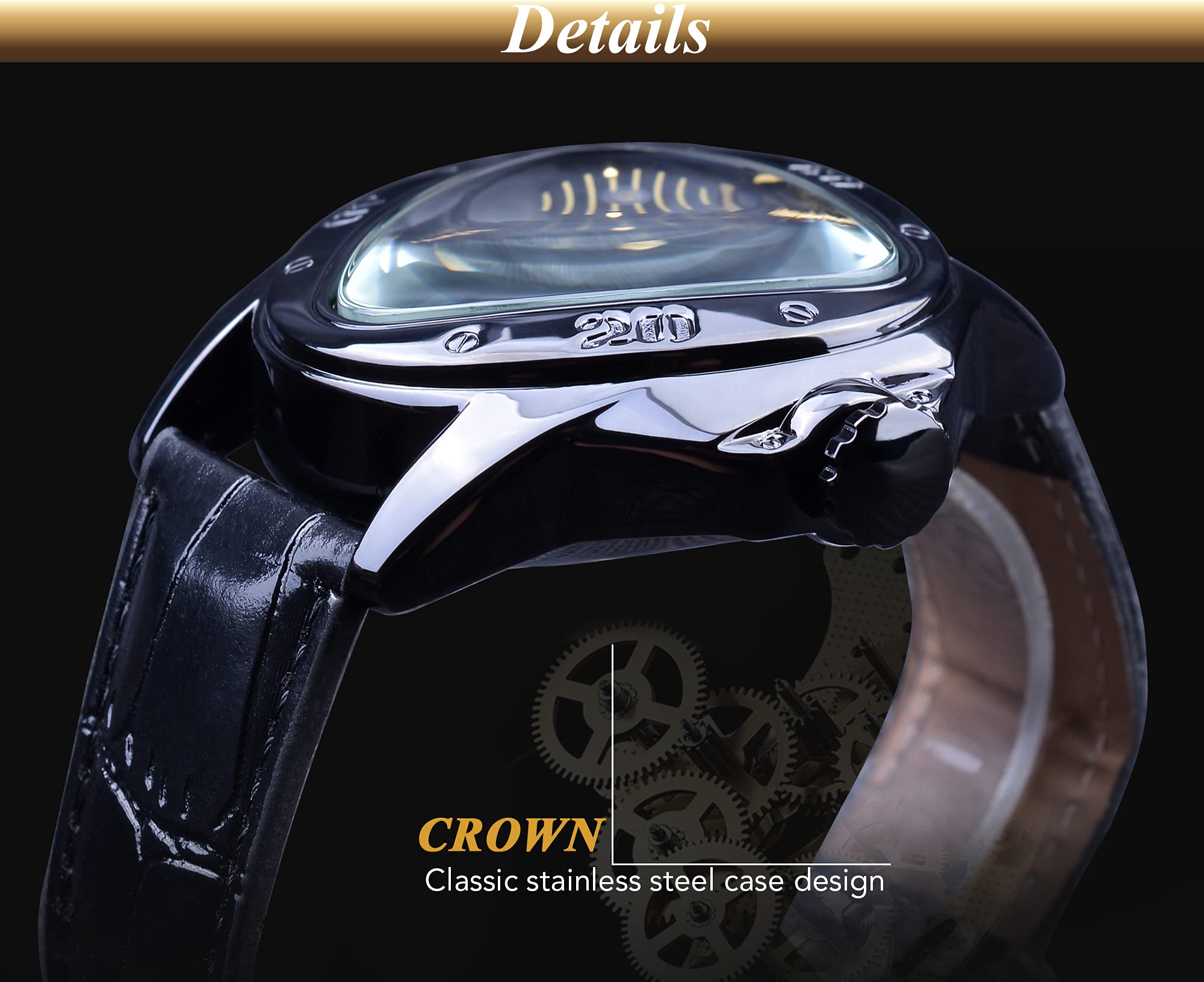 Winner Fashion mechaniczny zegarek na rękę trójkątna tarcza wyścigowa, wodoodporny złoty szkielet tarcza automatyczny mechanizm skórzany design mechaniczny zegarek dla mężczyzn
