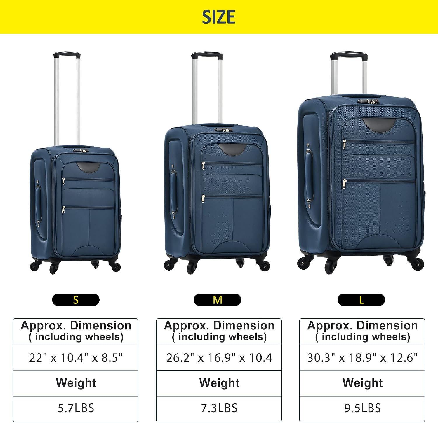 22 26 30 inch Softside Expandable Luggage Sets 3 Pieces, Softshell Ligthweight Suitcase Set with Spinner Wheels, TSA Lock, Portable Durable Luggage for Travel, Business(Dark Blue)