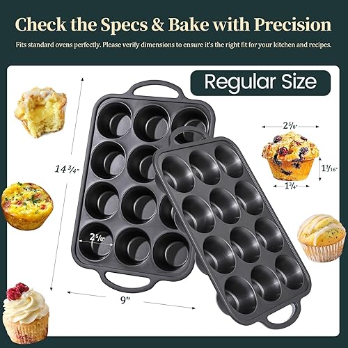 Miniatura 2 de Molde de silicona para magdalenas con marco de metal, molde antiadherente para hornear 12 tazas para magdalenas y magdalenas, apto para lavavajillas