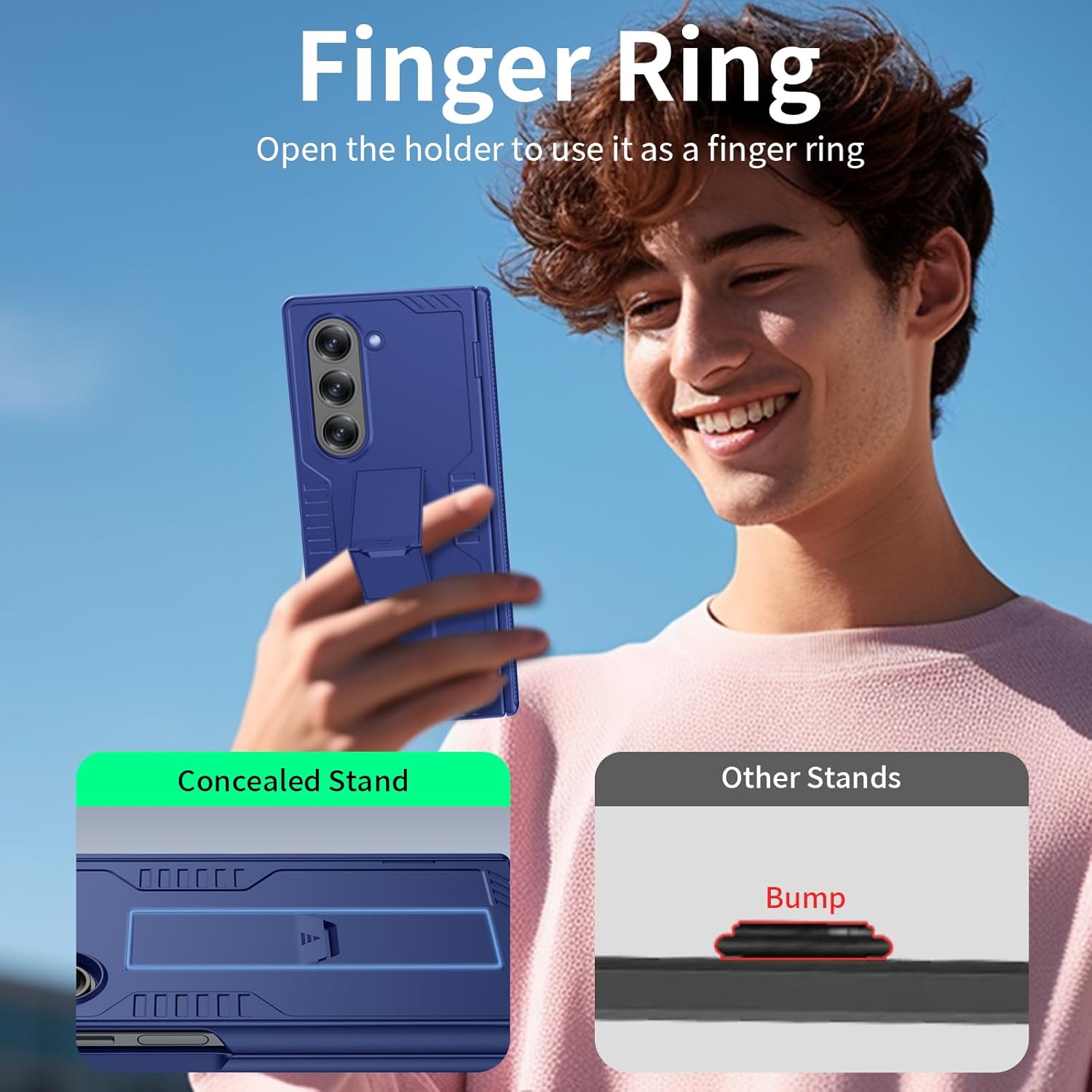 for Samsung Galaxy Z Fold 6 Case & Stand, [Hinge Protection & Built-in Tempered Screen Protector] Full Body Heavy Duty Shockproof Slim Wireless Charging Case for Galaxy Z Fold 6 (Blue)