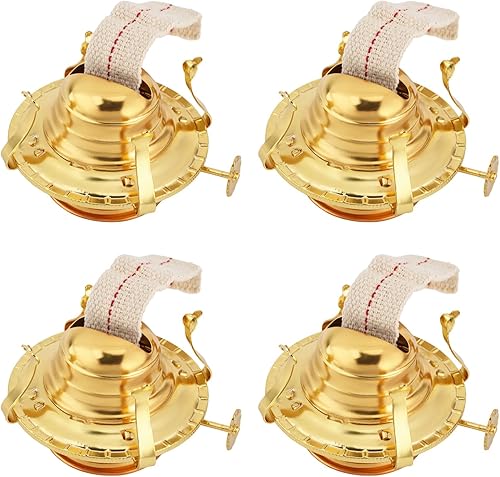 CHGCRAFT 4 juegos de quemador de lámpara de aceite chapado en latón con mechas de algodón para reemplazo de mechas de antorcha de fibra de vidrio,