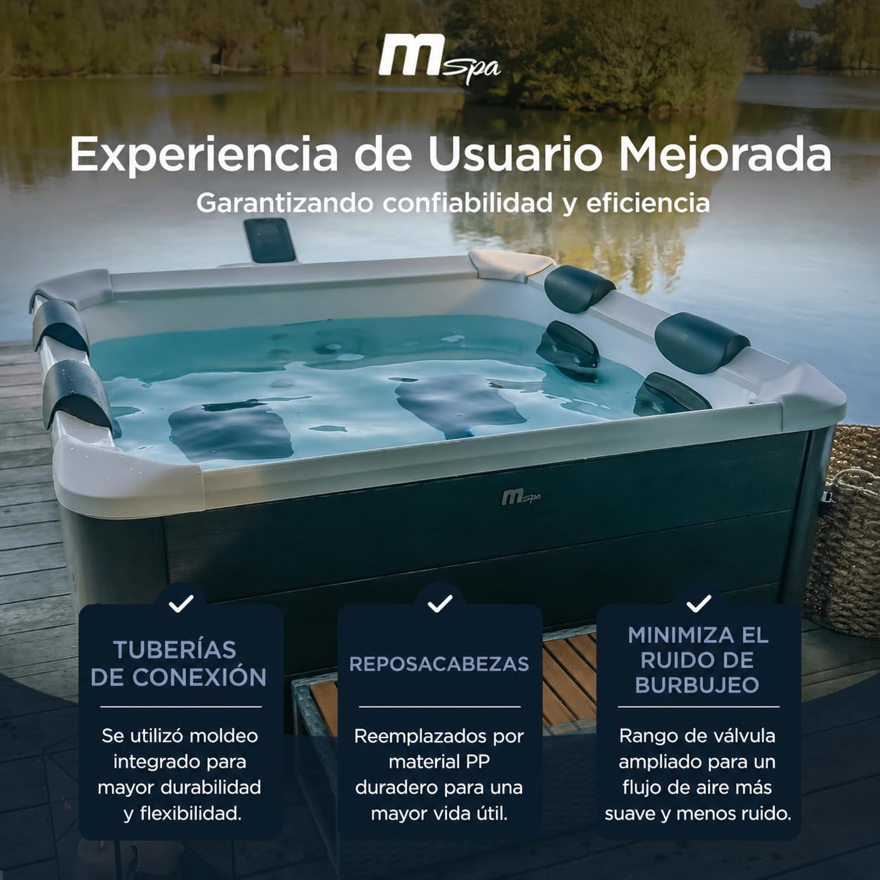 MSpa Oslo SPA rígido Cuadrado 4-6 Personas con 120 chorros Aerojet, 8 Jets de Agua, LED, UVC+, ozono y Control Inteligente
