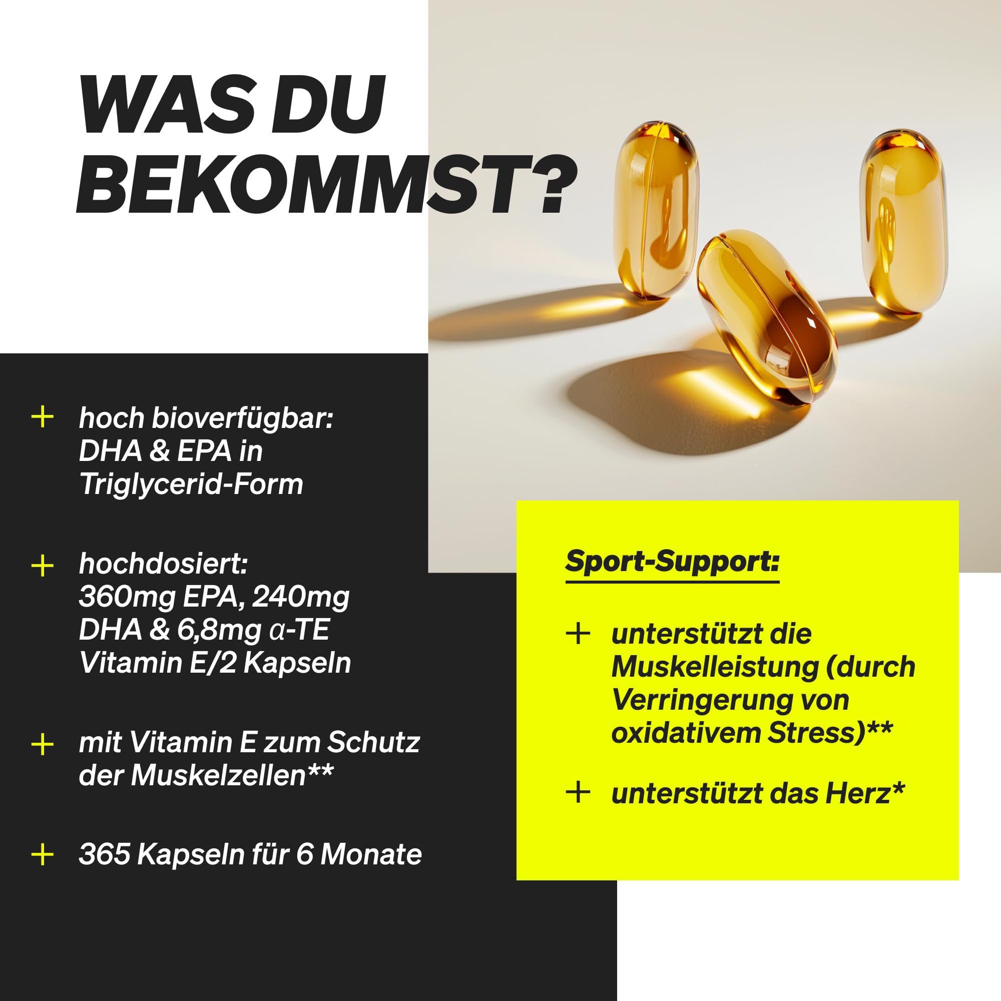 natural elements Omega 3 – 365 Kapseln – 2000mg Fischöl pro Tagesdosis – mit EPA und DHA in Triglycerid-Form – Laborgeprüft und aufwendig aufgereinigt