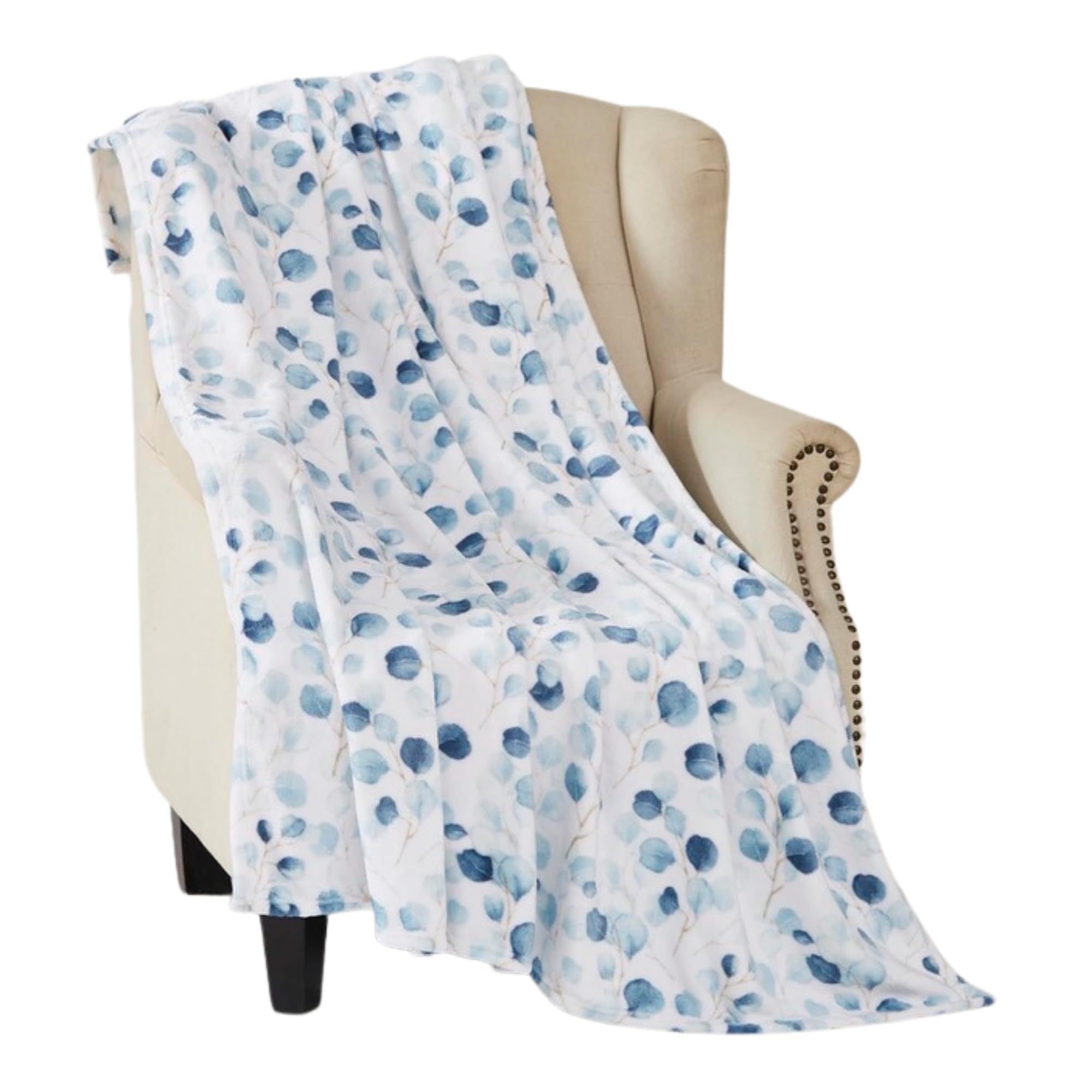 Serafina Home Watercolor Botanical Blue Fleece Throw Blankets: Soft Plush Floral Leaf Accent for Sofa Couch Chair Bed or Dorm, Color: Teal Blue Light Blue — image 1