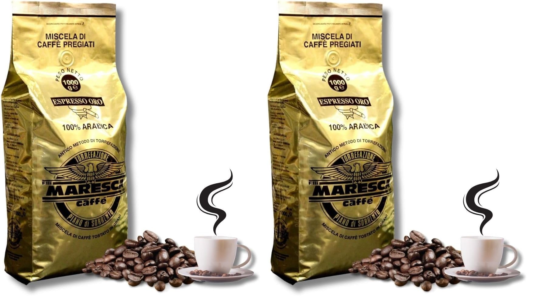 Caffè Maresca - 100% Arabica-Mischung - 1 kg Kaffeebohnen - Handgeröstet in Italien - 1 kg Packung mit Aromaschutzventil - Maresca caffe (Packung mit 2)