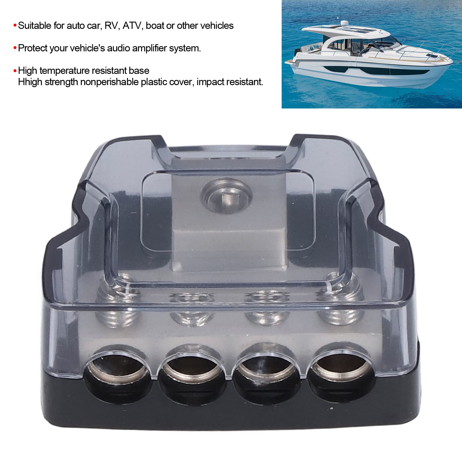 Blocco di Distribuzione Dell'alimentazione a 4 Vie Portafusibile per Amplificatore Distributore di Terra Splitter Amplificatore Audio per Auto per Amplificatore per Auto Audio Splitter