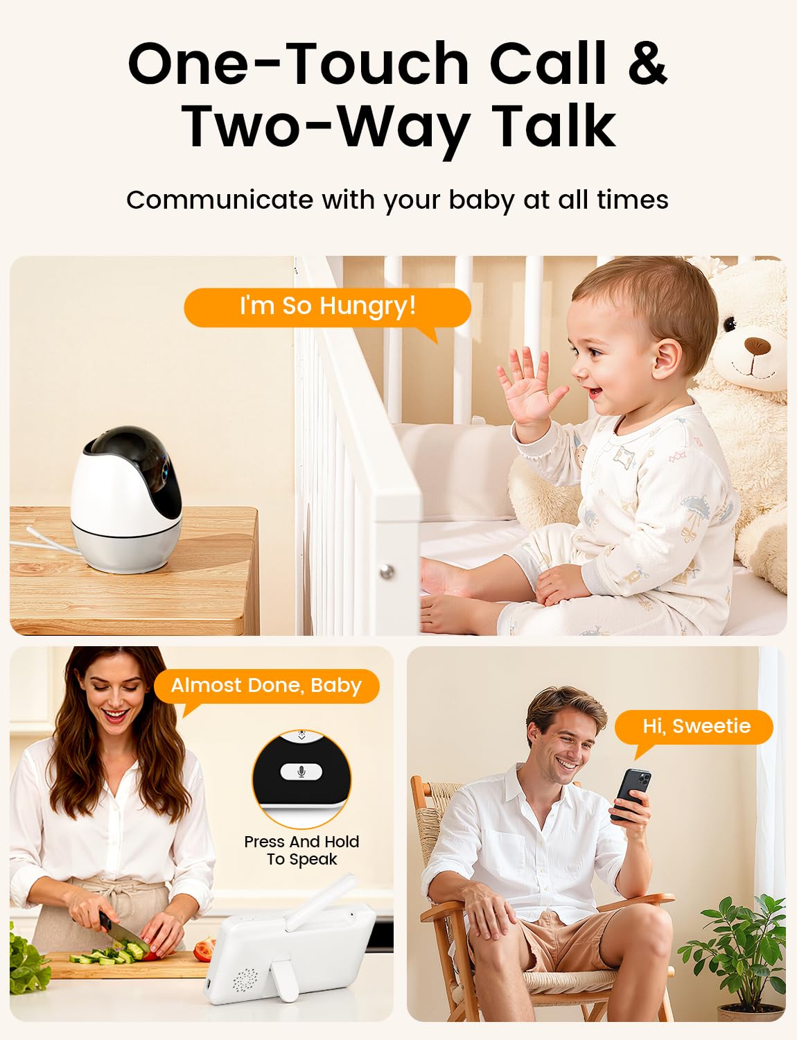BURNNOVE Baby Monitor Video e Audio WiFi 4,3 Pollici IPS 3500mAh Batteria VOX Luce Notturna Rilevamento Temperatura