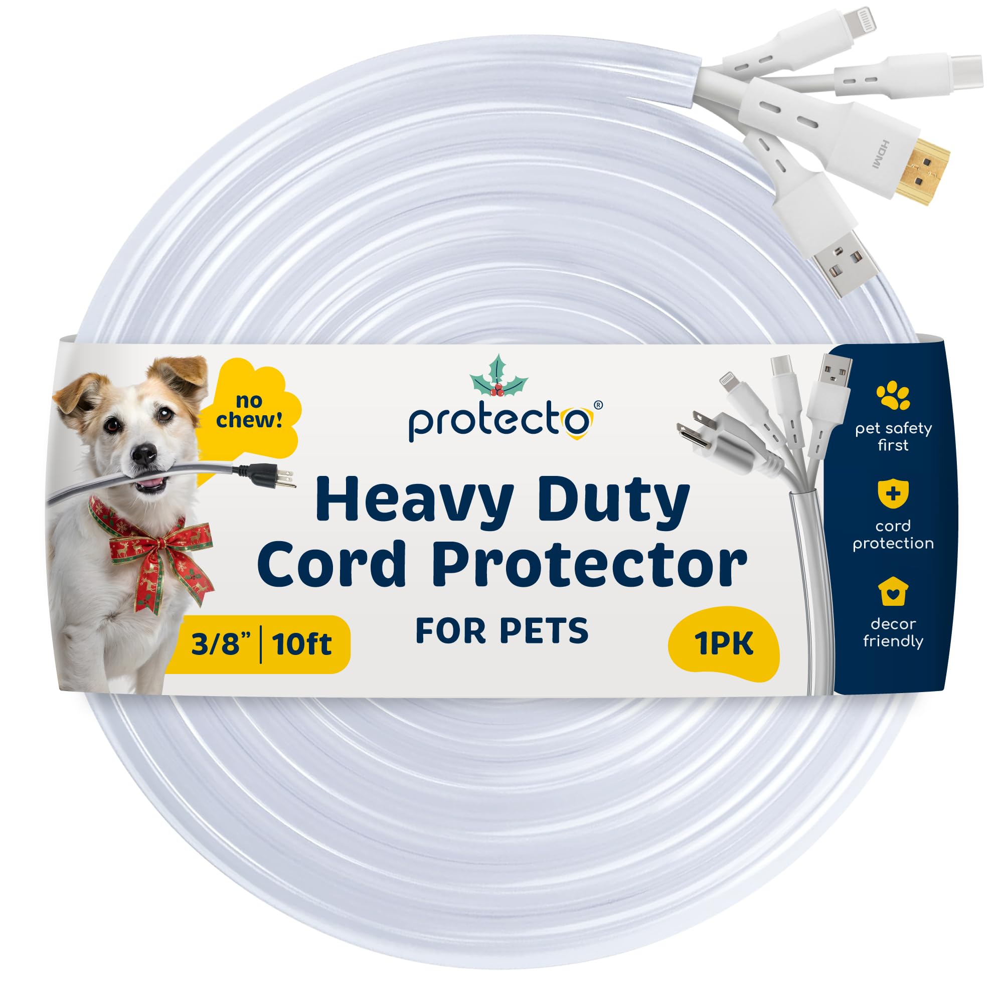 Pet Wire Protector Flexible Cable Sleeve - Odor-Free Cat & Dog Chew Proof Electrical Power & Charger Cord Cover for Lighting, Ethernet, RCA & HDMI Cables | 2mm Thick Overfloor Universal Protection