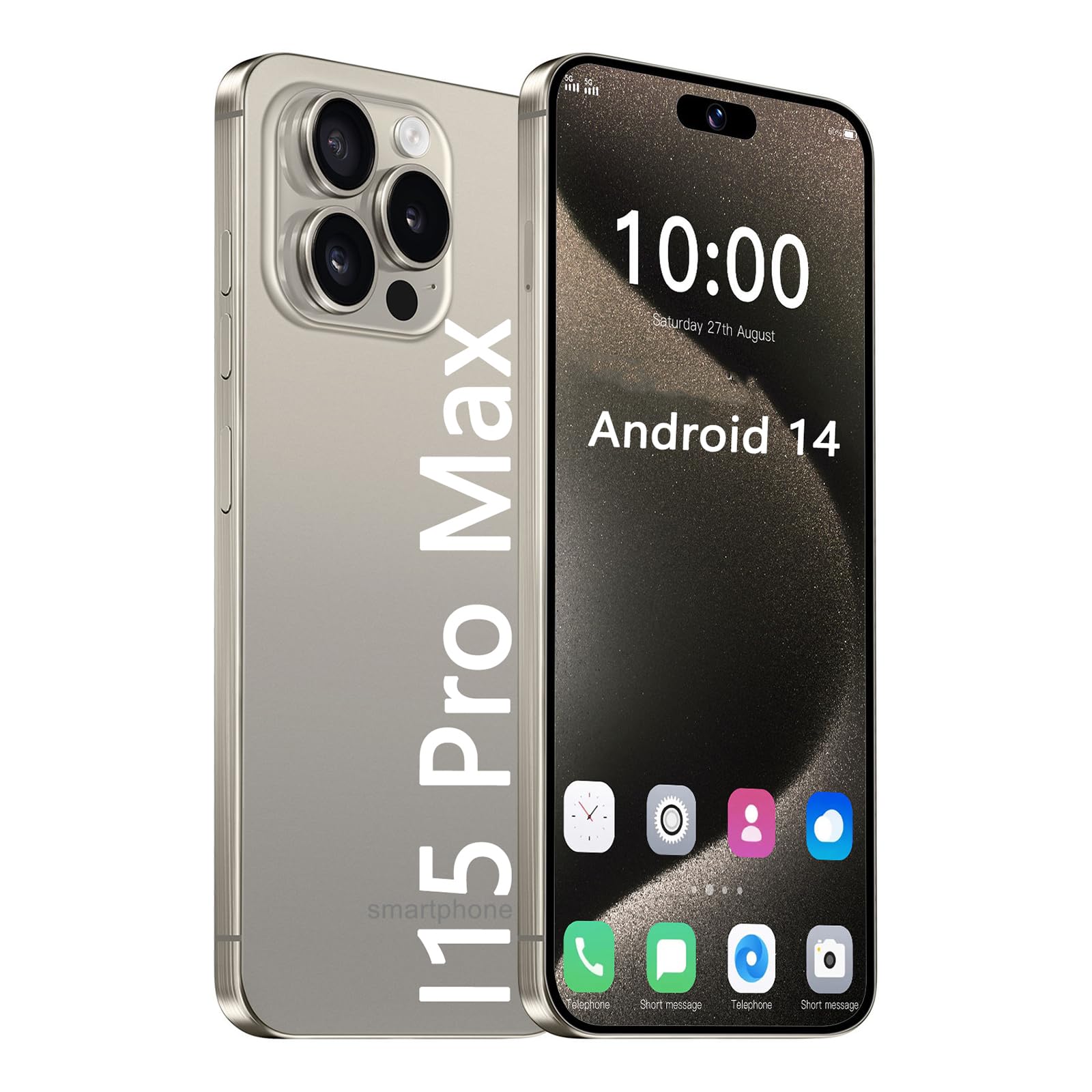 Gqudyi 2024 new I15 Pro Max smartphone Android 14 7800mAh 7.3 inch 5G phone 72mp 108mp 8+256GB with 128TF card fingerprint lock/facial recognition dual SIM(Size:8GB+256GB,Color:Golden)
