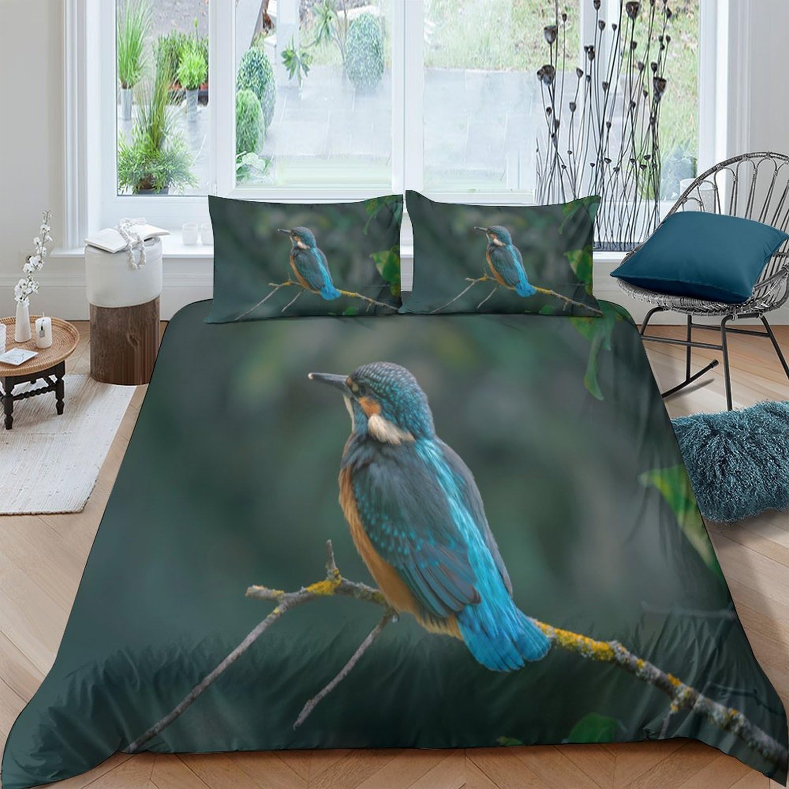 Ctjqhvkz Style-9 3D Printed Kingfisher Forest Fitted Sheet Microfiber Soft Mattress Cover For Bedroom Dorm Easy Care Decor Single（135X200cm）