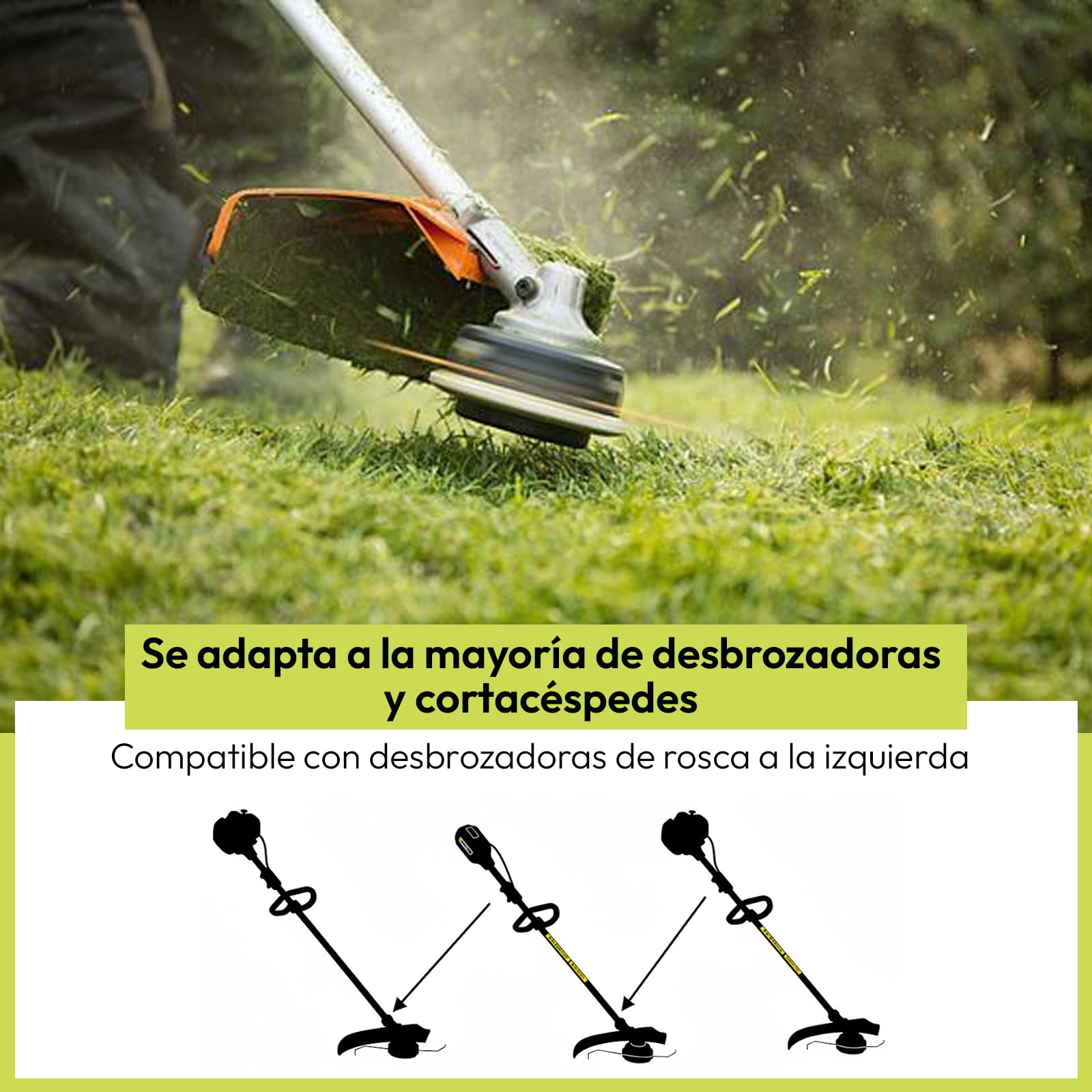 Samos® Cabezal Desbrozadora Universal Profesional 2 en 1 con Cadenas Metálicas – Accesorio de Repuesto Compatible con Desbrozadoras Kawasaki Stihl Husqvarna – Recambio Duradero Cortar Hierba y Maleza