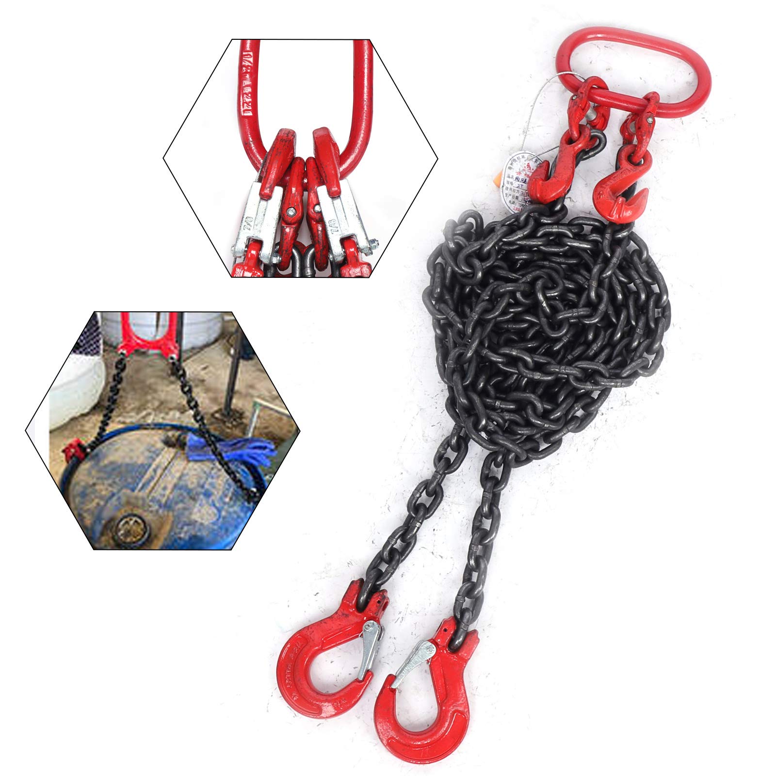 2T 2-Strang Kettengehänge Anschlagkette Gehänge Kette Krangehänge Kettenschlinge Krankette Hebewerkzeuge mit Gabelkopfhaken 2m*8mm