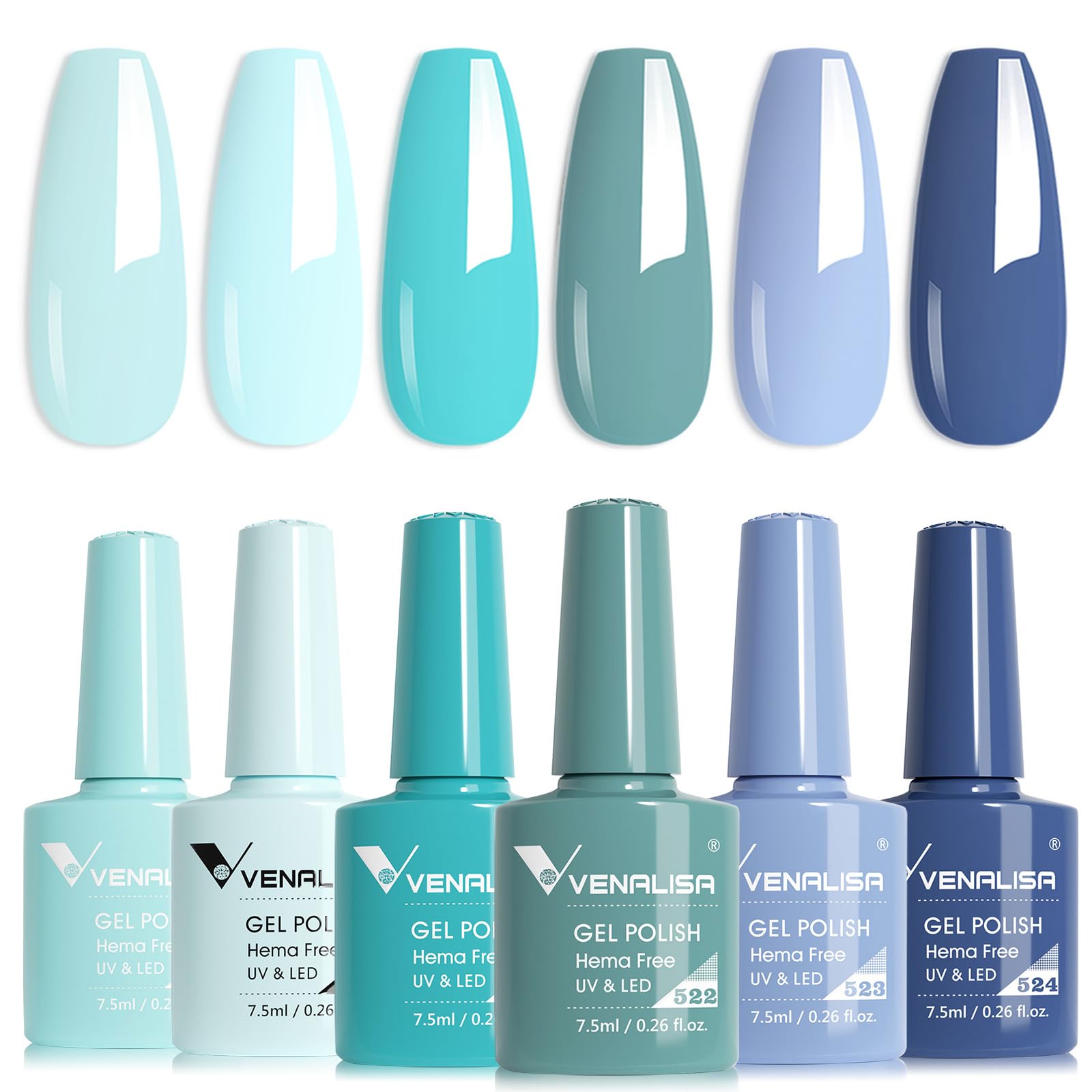 VENALISA Blue Gel Nail Polish Set, 6 Colors Light Blue Gel Polish UV Soak Off For Nail Salon DIY Home Manicure