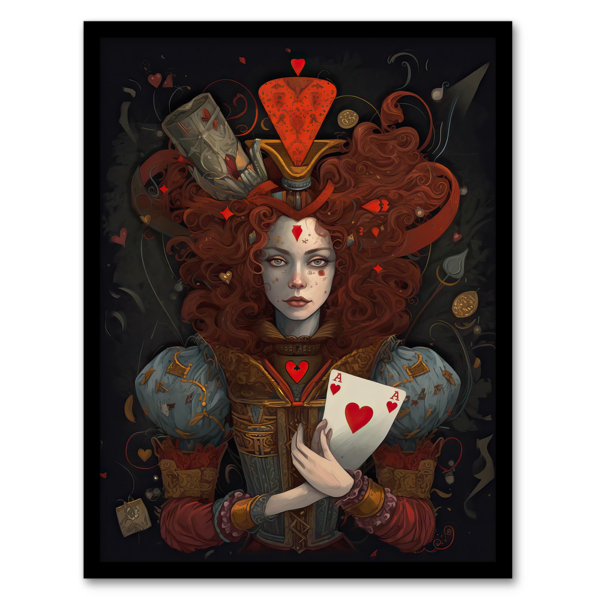 Artery8 Alice In Wonderland Queen Of Hearts Whimsical Magical Adventure Painting Artwork Framed Wall Art Print 18X24 Inch
