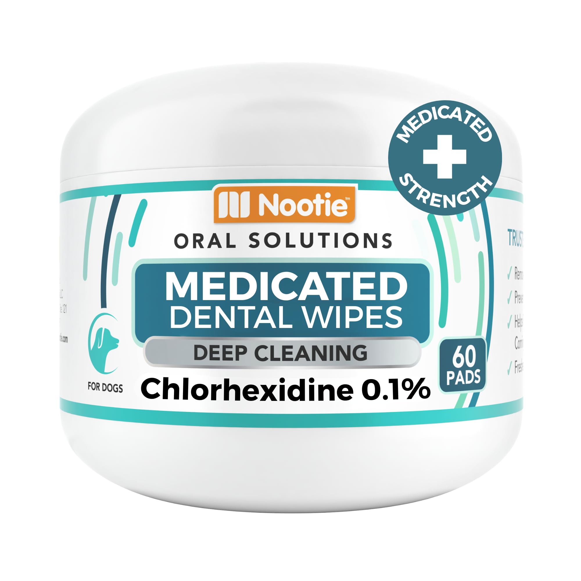 Nootie Medicated Dental Wipes for Dogs, Cleans Teeth and Freshens Breath for Dogs - Prevents Plaque and Tartar Dog Oral Care, 60 Count