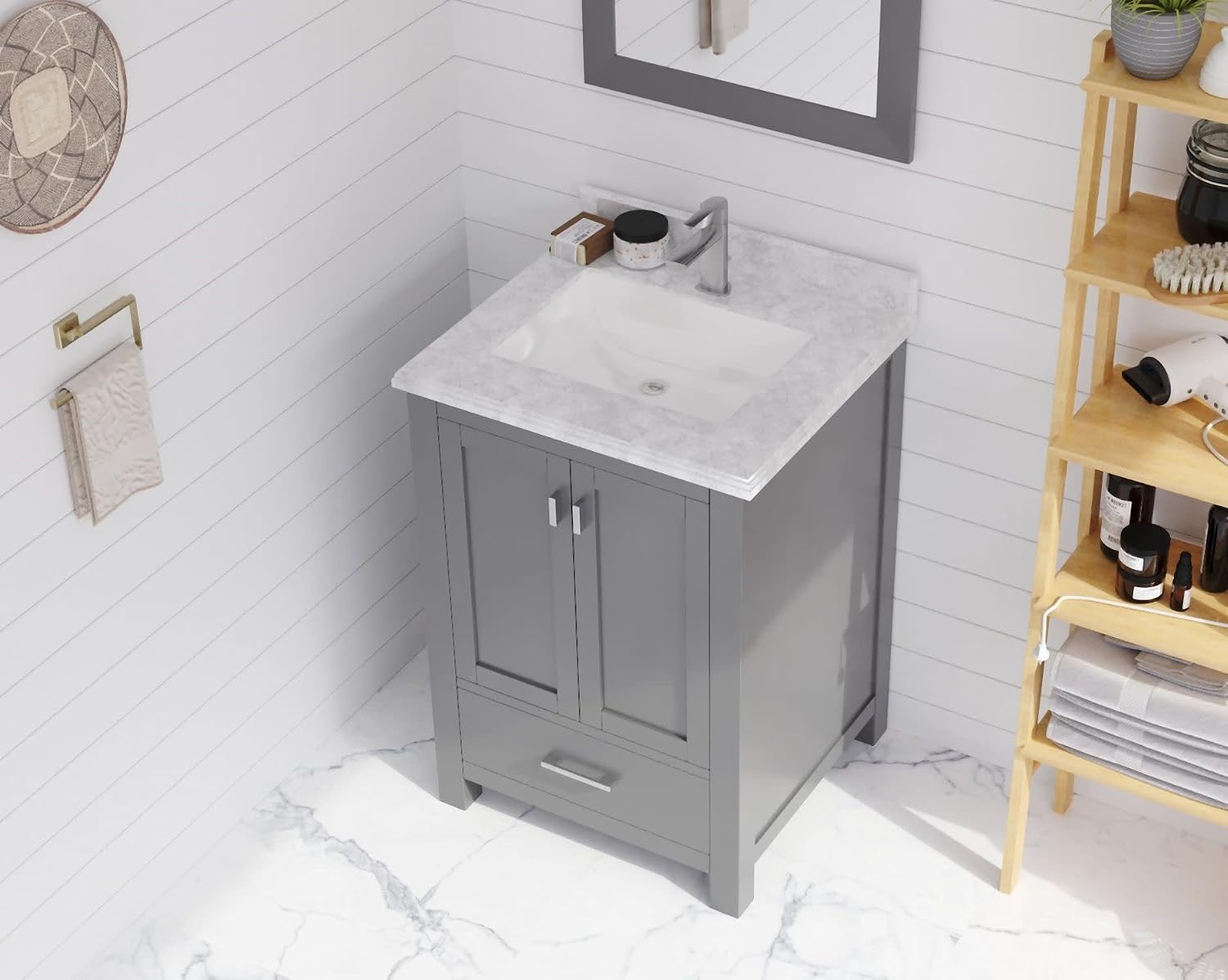 Miseno MVT-24-313SQ1H Forever 24" Marble Vanity Top with Backsplash - White Quartz