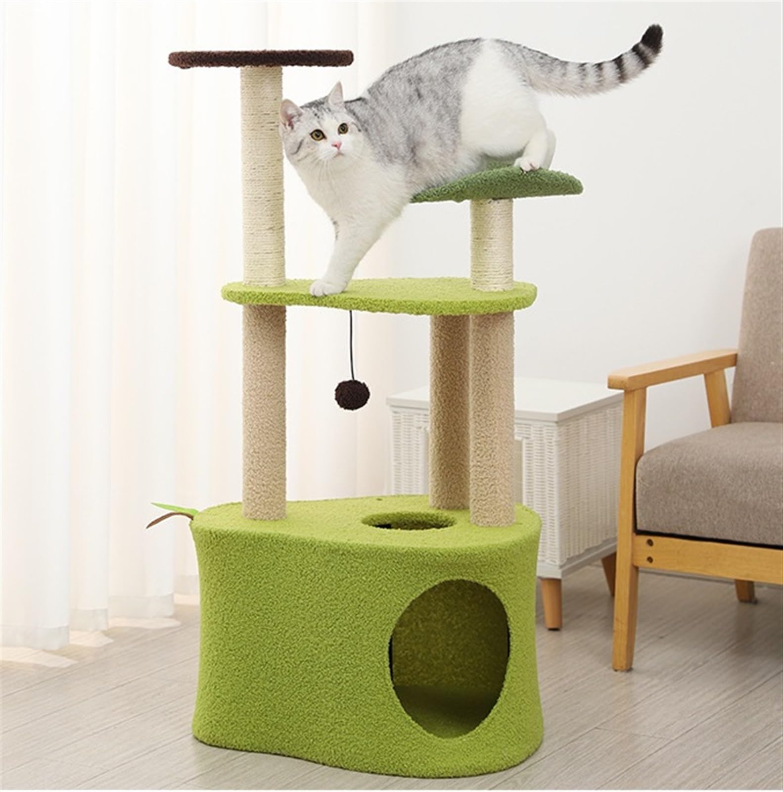 Albero Tiragraffi per Gatti Piattaforma di Riposo Tiragraffi per Gatti in Sisal con Avocado E per da Interno(54 * 107cm)