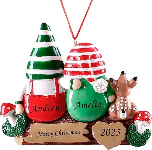 iDIY Adornos de Navidad personalizados 2024, adornos de pareja de gnomos con nombres personalizados para árboles de Navidad