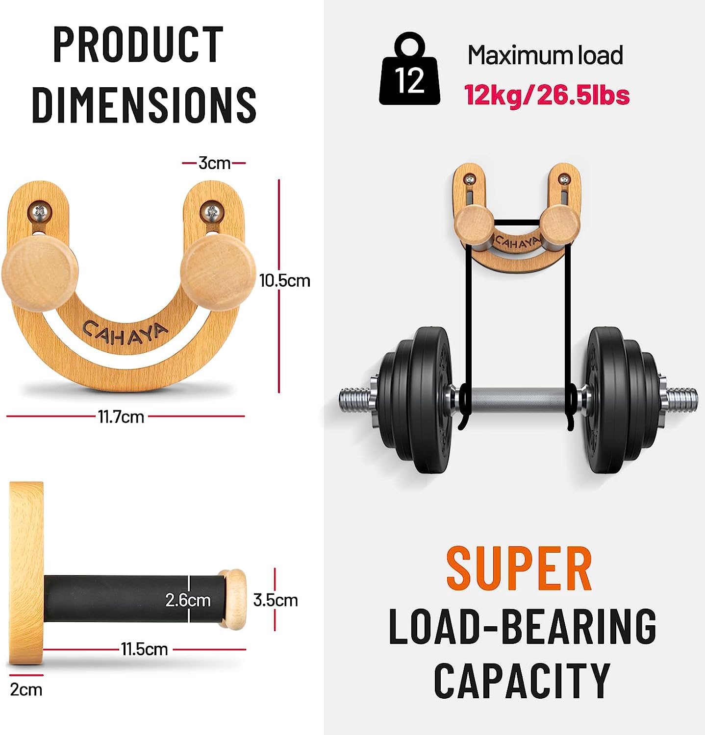 CAHAYA Lot de 2 supports muraux pour guitare - Largeur réglable - En forme de U - Avec 5 médiators et 1 sac de support pour guitare électrique acoustique, basse, banjo, ukulélé, mandoline, modèle