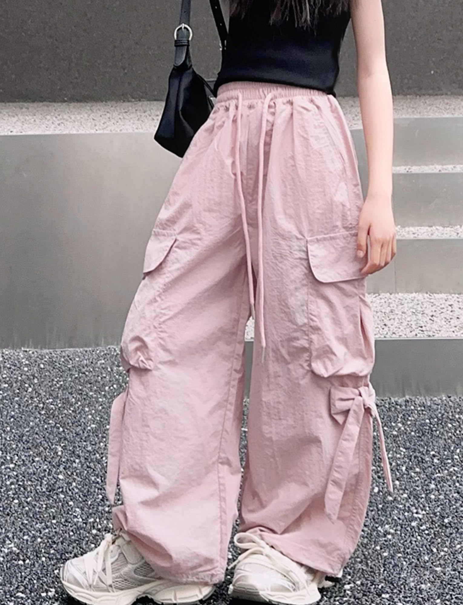 SEAUR Cargo Hose Mädchen Freizeithose Baggy Hip Hop Hose mit Gummibund Schleife Leicht Dünn Sommerhose 4 Taschen Freizeit Streetwear Kinder 5-14 Jahre