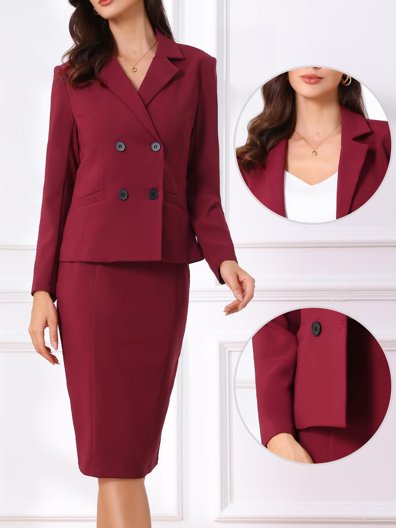 Allegra K Ensemble 2 pièces de jupe d'affaires pour femme, tenue de travail à manches longues, blazer, veste, jupes crayon