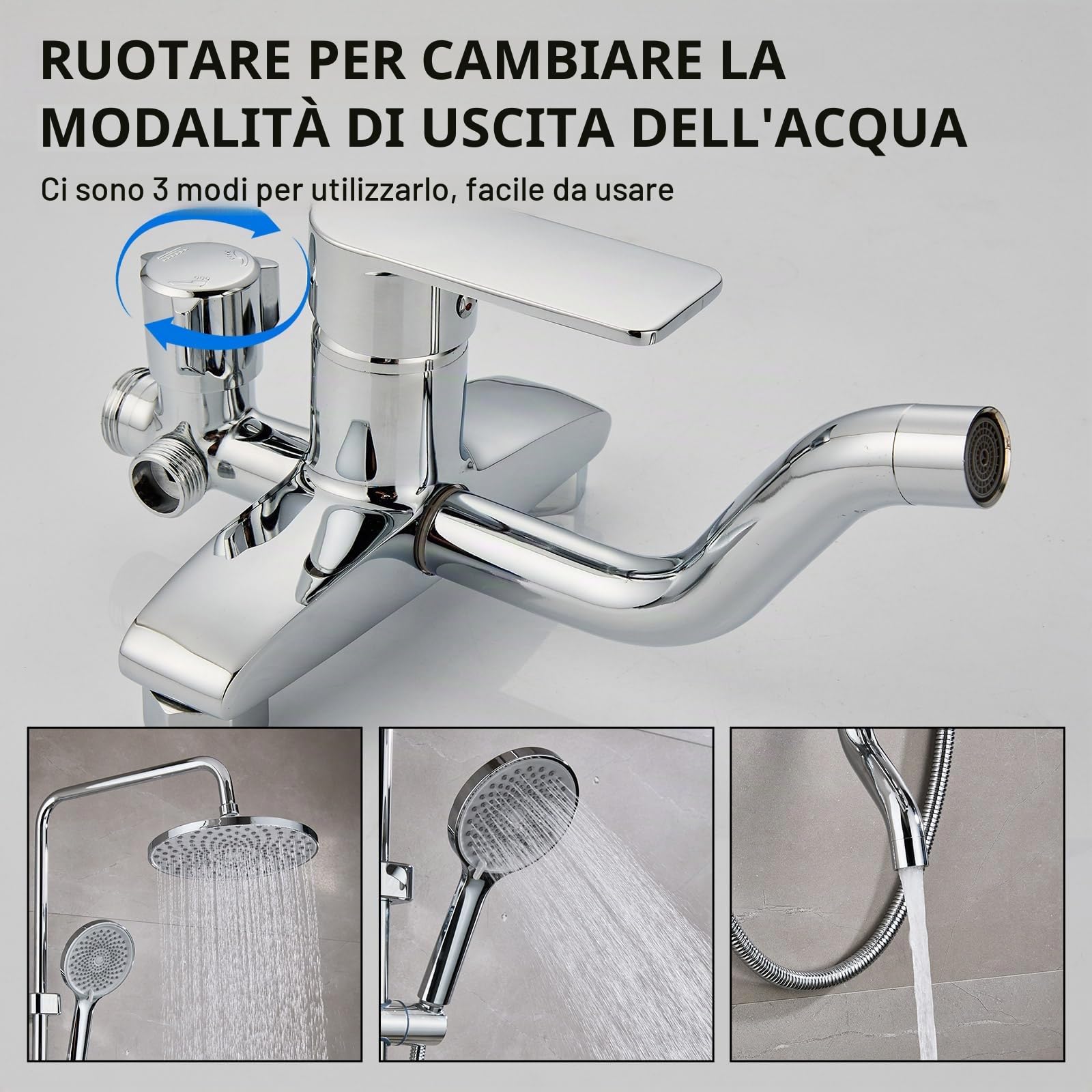 Colonna Doccia Cromo, Doccia idromassaggio, Colonna Doccia con Soffione, Set Doccia Completo con Miscelatore