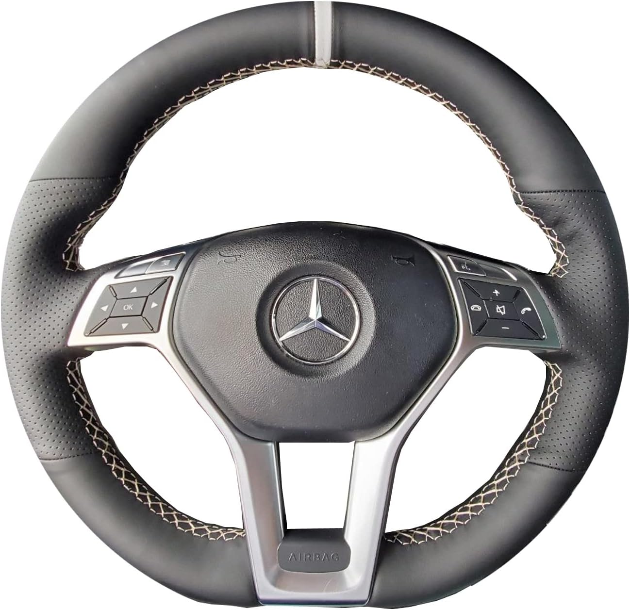 Hand-Stitched Steering Wheel Wrap for Mercedes C-Class W204/E-CLASS W212 W207/SLK-Class C172/CLA-CLASS W117/CLS-Class C218 2012 2013 2014 Interior Steering Wheel Protection Skin Cover Accessories