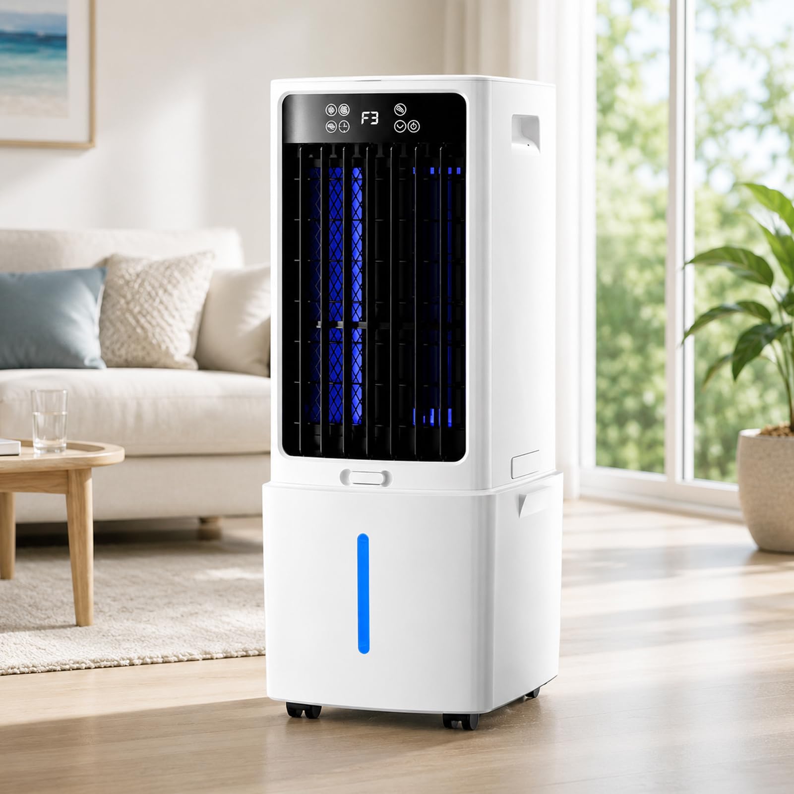Climatizador Evaporativo 10L/25L, Enfriador de Aire Portátil con Depósito Agua Extraíble, Ventilador Refrigerador con Mando Distancia, 3 Velocidades, Temporizador, para Casa Oficina Terraza