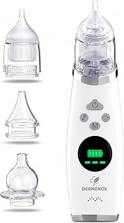 Elektrischer Nasensauger – 5 Saugstärken, Musik & Licht – Wiederaufladbarer Nasensauger mit 3 Silikondüsen – Sanft & Sicher – DERMENOX GRAU